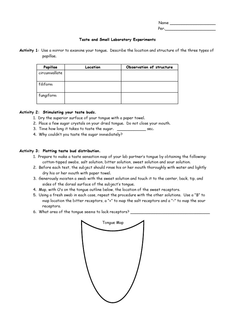 Lab Taste Smell Pdf Taste Senses