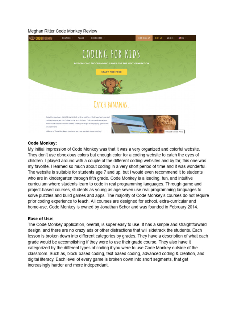 Code Monkey Review: Engaging Coding for Kids | PDF | Lesson Plan | Teachers