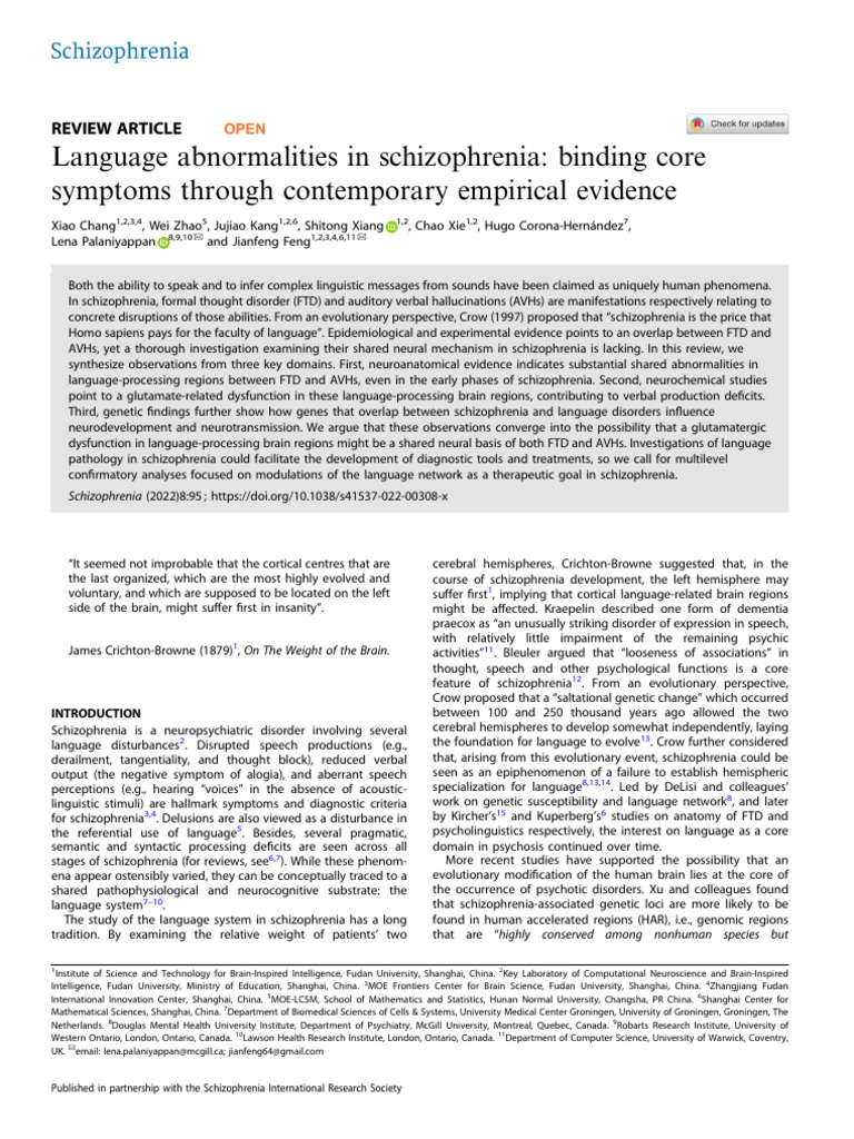 Language Abnormalities In Schizophrenia PDF Schizophrenia 