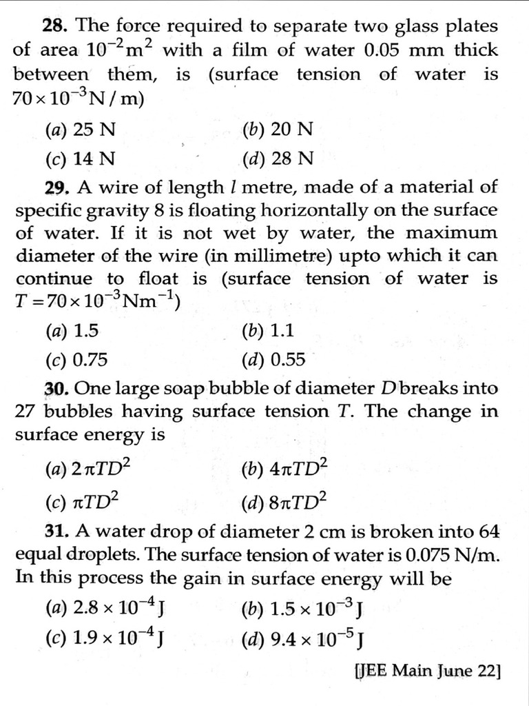 Surface Tension and Capillarity Problems | PDF | Drop (Liquid ...