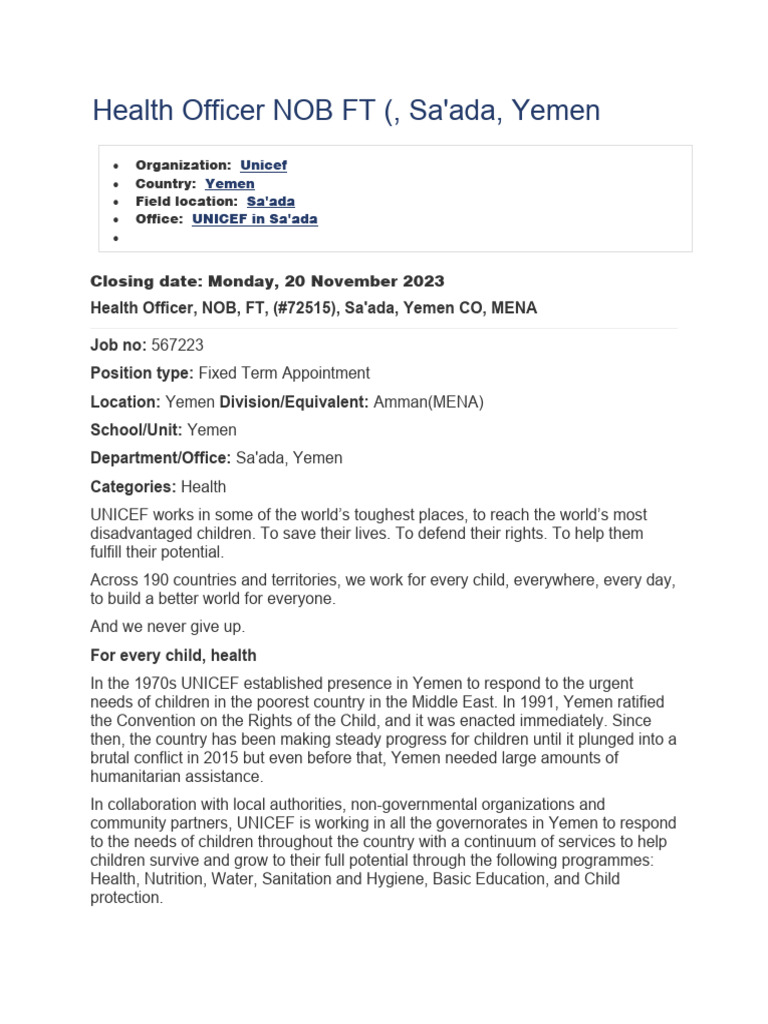Health Officer NOB FT PDF Recruitment Public Health