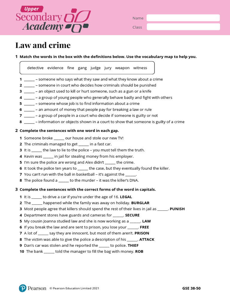 Upper Secondary Academy V Worksheet GSE 38 50 Law and Crime | PDF ...