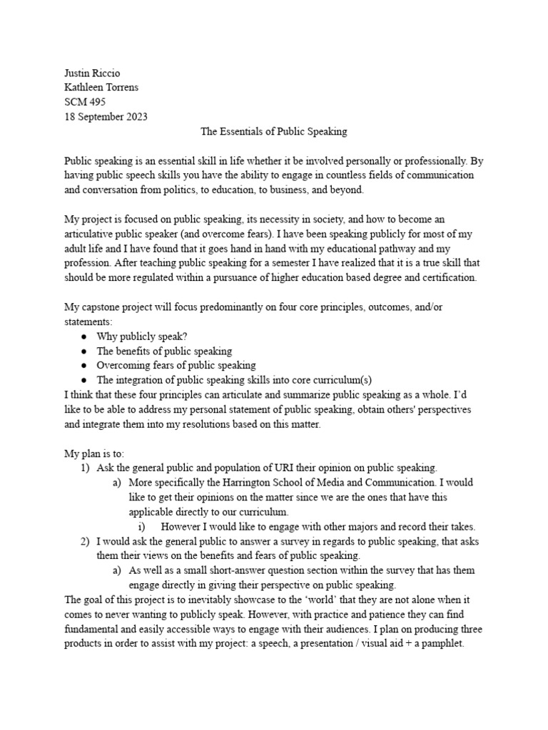 Scm 495 Capstone Project Proposal 1 Pdf Public Speaking Communication