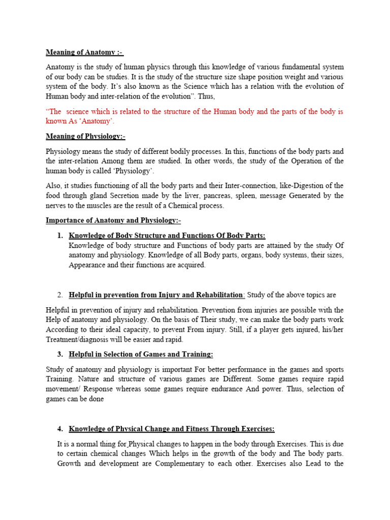 FUNDAMENTALS OF ANATOMY AND PHYSIOLOGY IN SPORTS CLASS 11 PDF NOTES ...