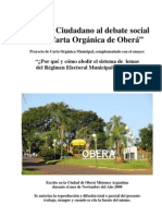 Aporte Ciudadano Al Debate Social de La Carta Orgánica de Oberá. Autor: Duilio Boher. Edición 2008.