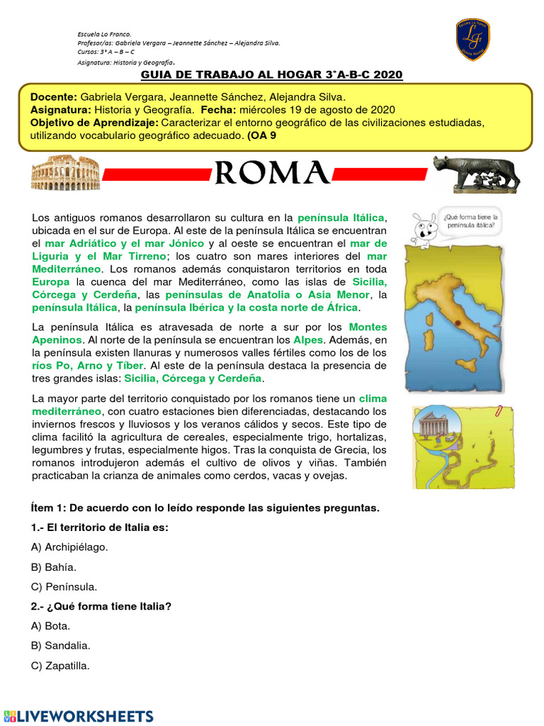 Guia Roma 1 Profe Gaby | PDF | Italia | Península Ibérica