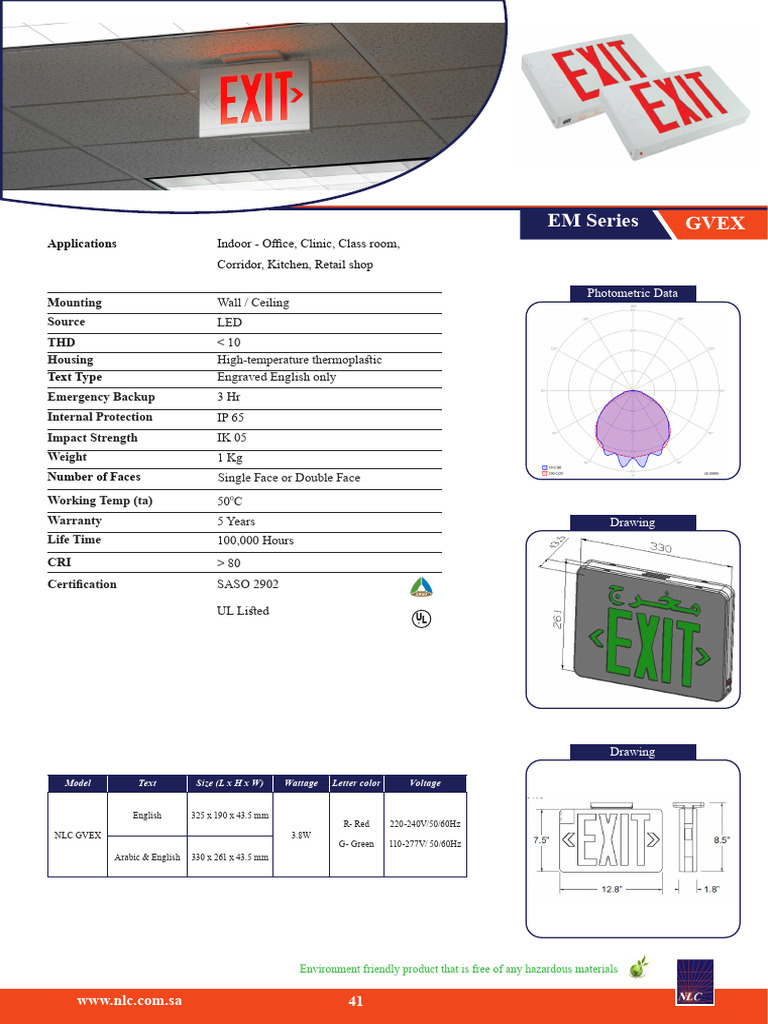 Eco-Friendly LED Emergency Sign Specs | PDF