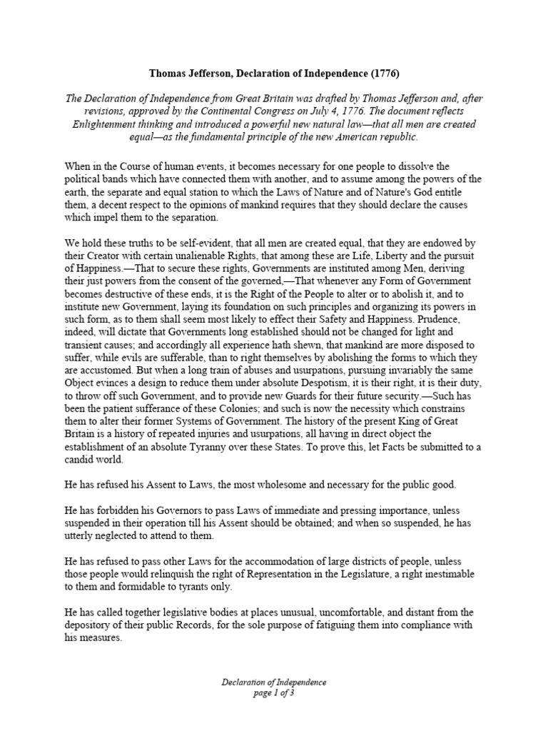 09 27 Declaration of Independence PDF United States Declaration
