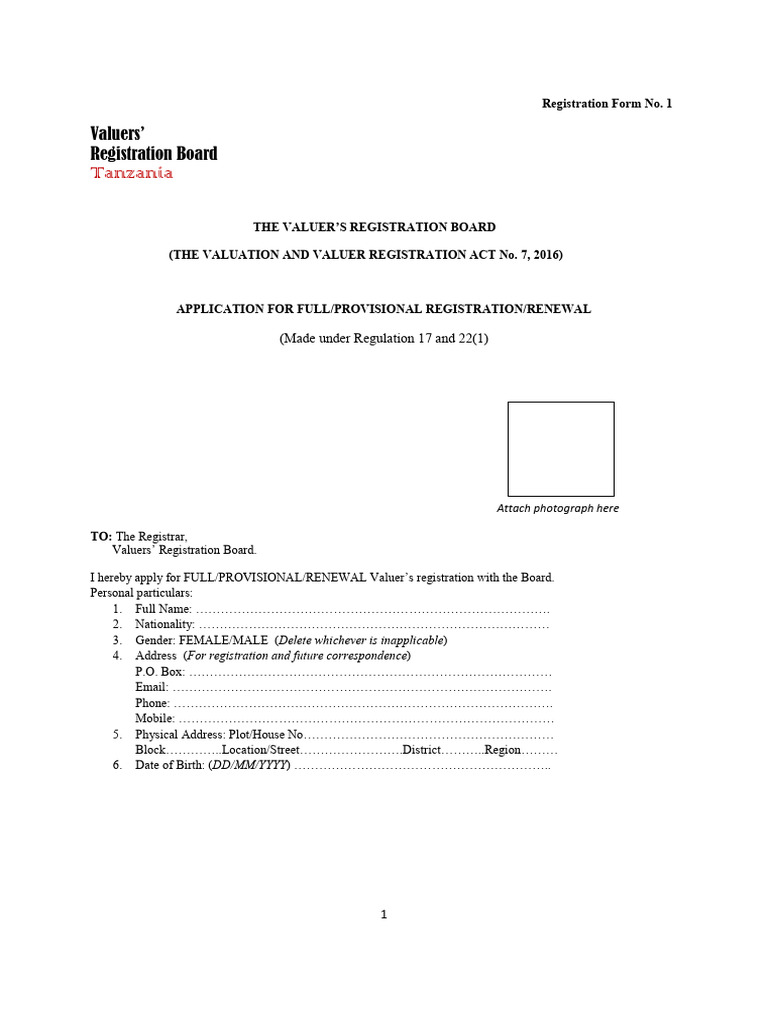Valuers Registration Application Form | PDF | Real Estate Appraisal ...