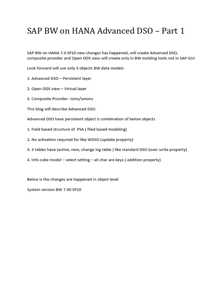 Understanding Advanced DSO in SAP BW | PDF | Computer Data | Computer ...