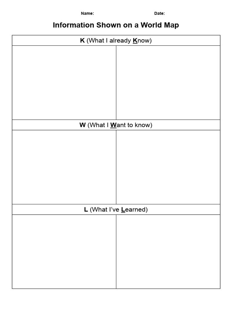 KWL - Information Shown On A World Map | PDF