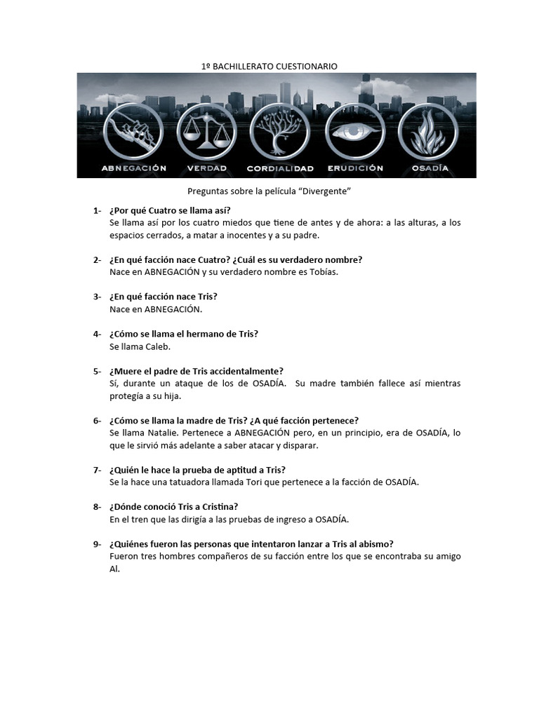 Cuestionario Película Divergente | PDF | Ciencias sociales | Filosofía, image size:768x1024