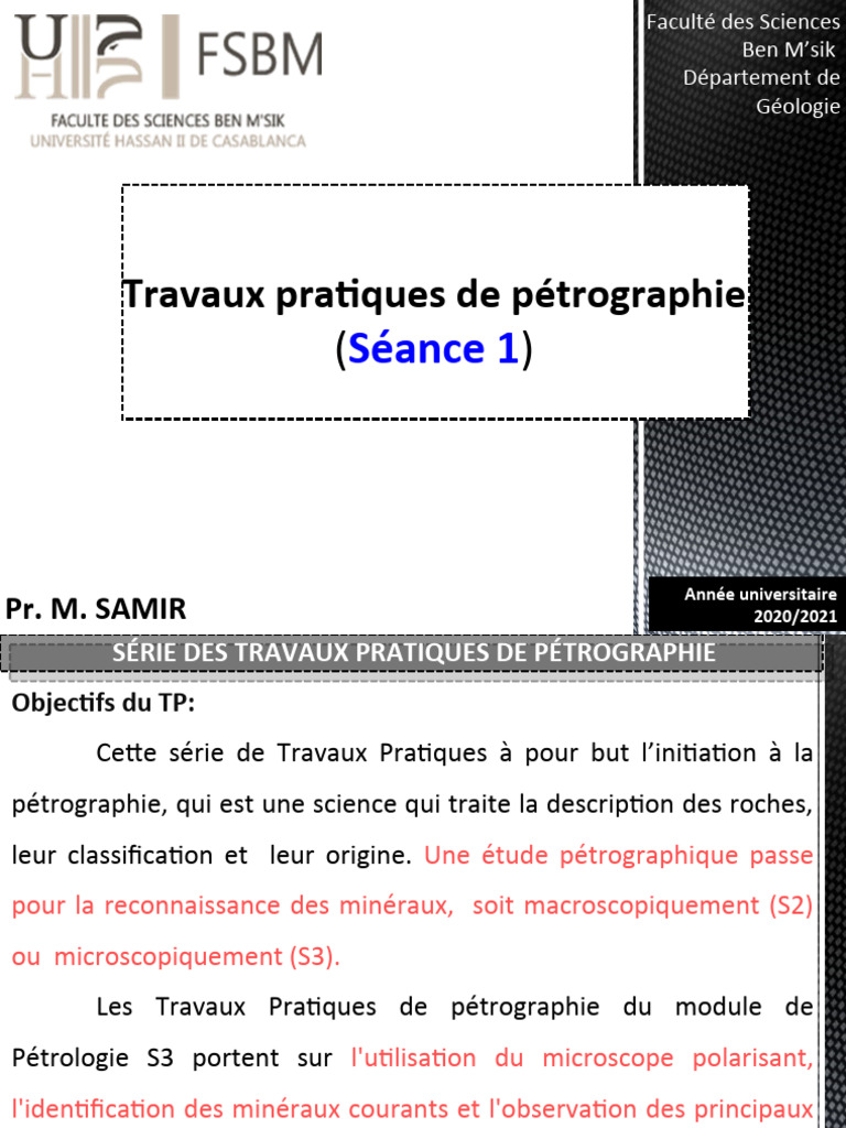 Travaux Pratiques de Pétrographie S1 | PDF | Minéral | Minéralogie
