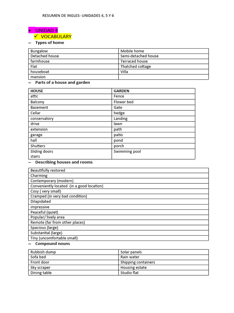 Resumen Ingles, Vocabulary and Grammar Download Free PDF Bed Noun
