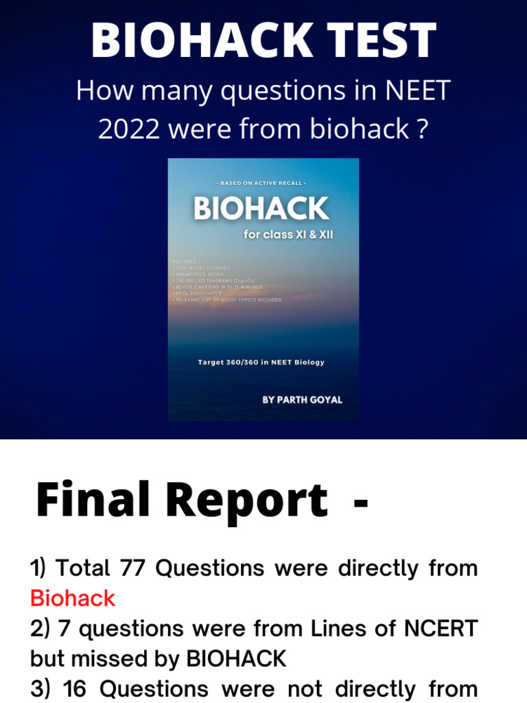 How Many Q. in NEET 2022 Were From BIOHACK | PDF | Games & Activities ...
