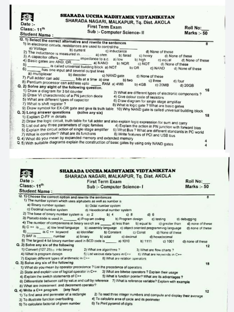 Computer Science 1 and 2 First Term Paper | PDF | Logic Gate | Computer ...