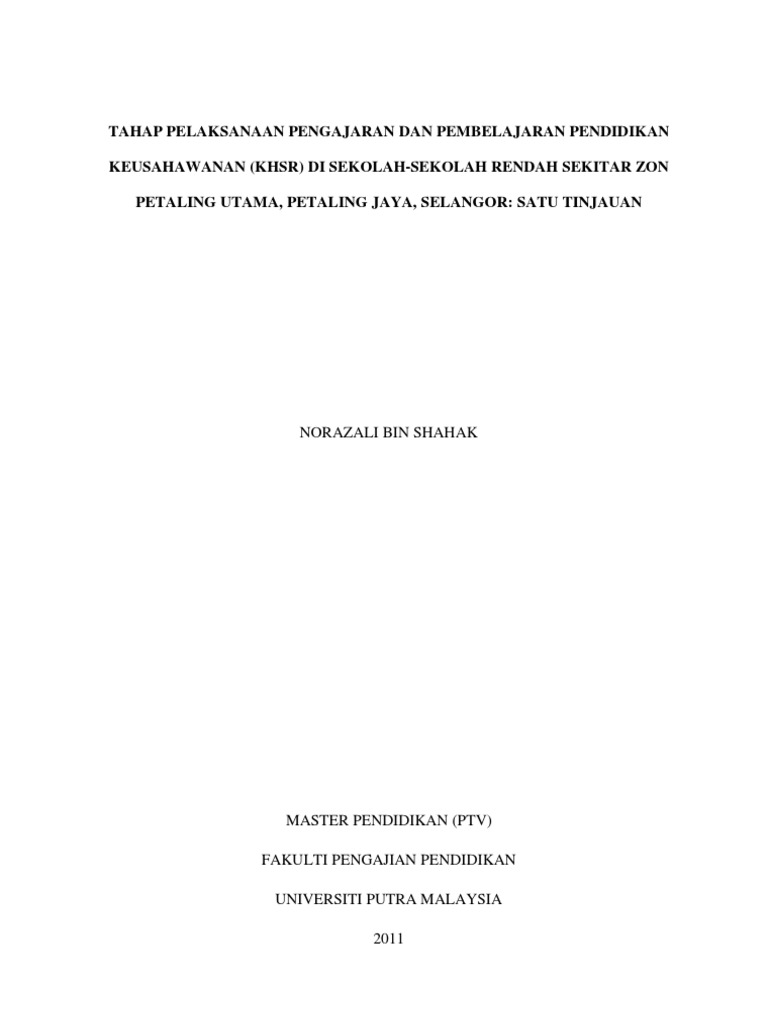 Thesis-pelaksanaan Pendidikan Keusahawanan