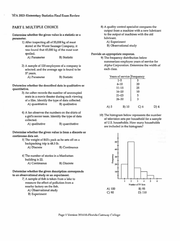 STA 2023 Final Exam Review PDF