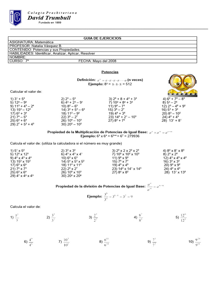 Guia Septimo Potencias Pdf Aritmética álgebra Abstracta