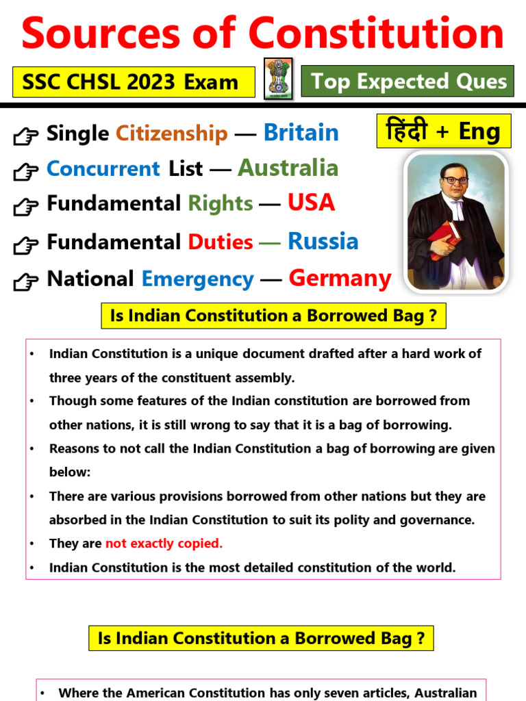 Sources of Constitution (Top MCQ) PDF Constitution Statutory Law