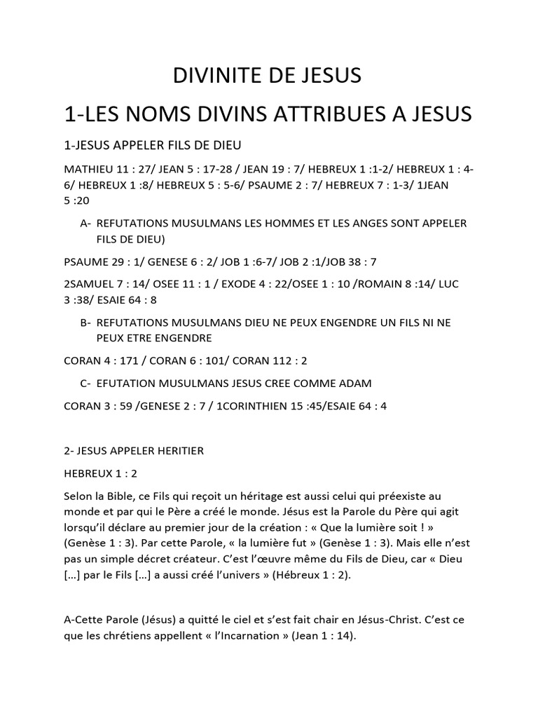 Divinité et Noms de Jésus-Christ | PDF | Jésus | Dieu