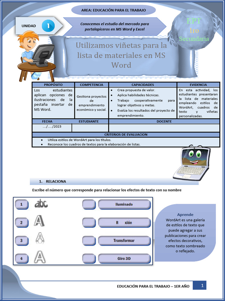 Actividades de Word para Niños | PDF | Microsoft Word | Evaluación