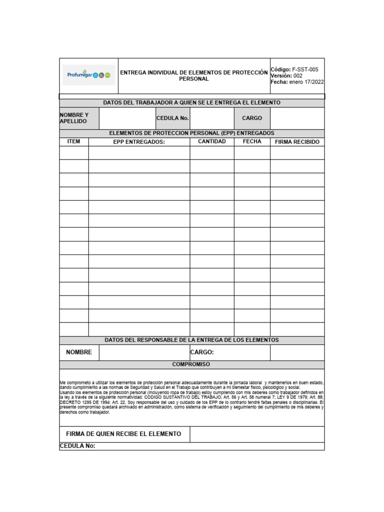 F sst 005 formato entrega de epp vs 2 pdf