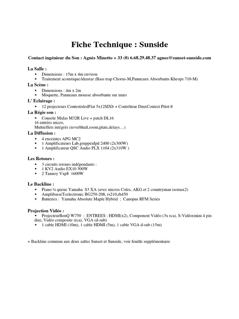 Fiche Technique Sunside | PDF | Technologie et ingénierie