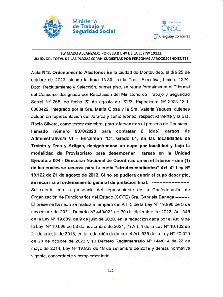 Llamado a Concurso Administrativo VI en Uruguay | PDF