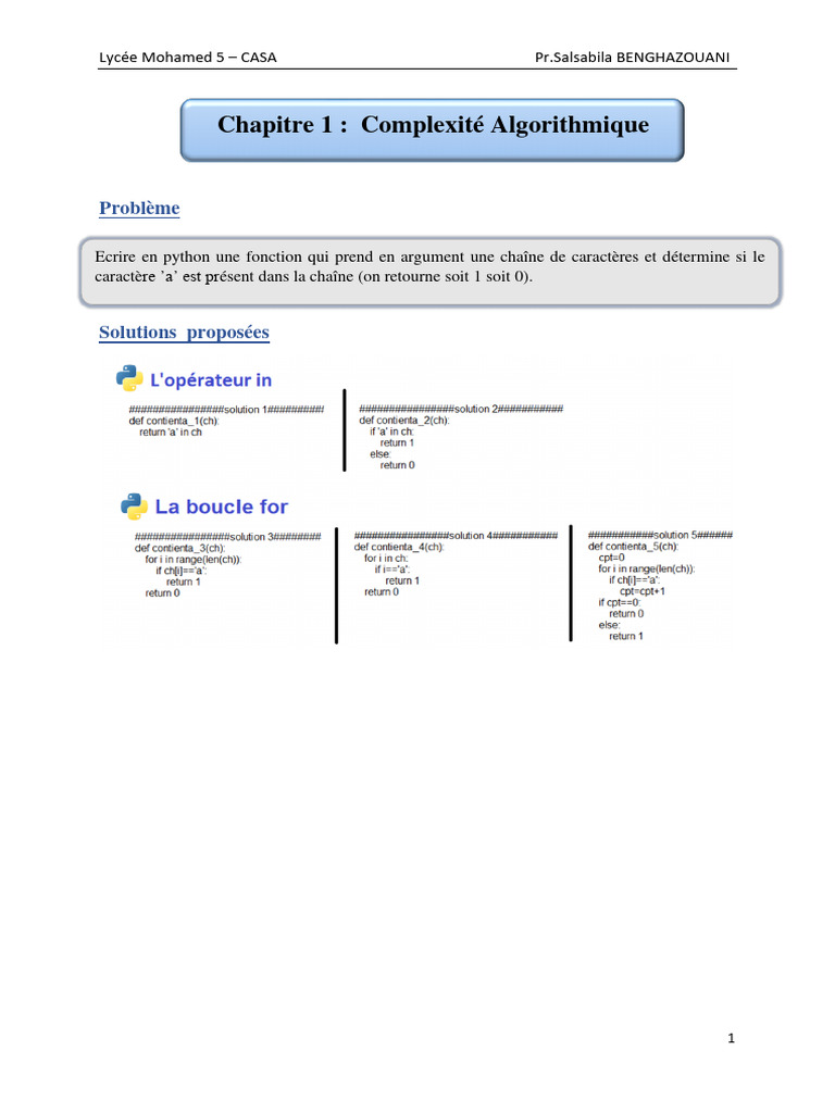 Chapitre 1 Complexite | PDF | Théorie de la complexité (informatique ...
