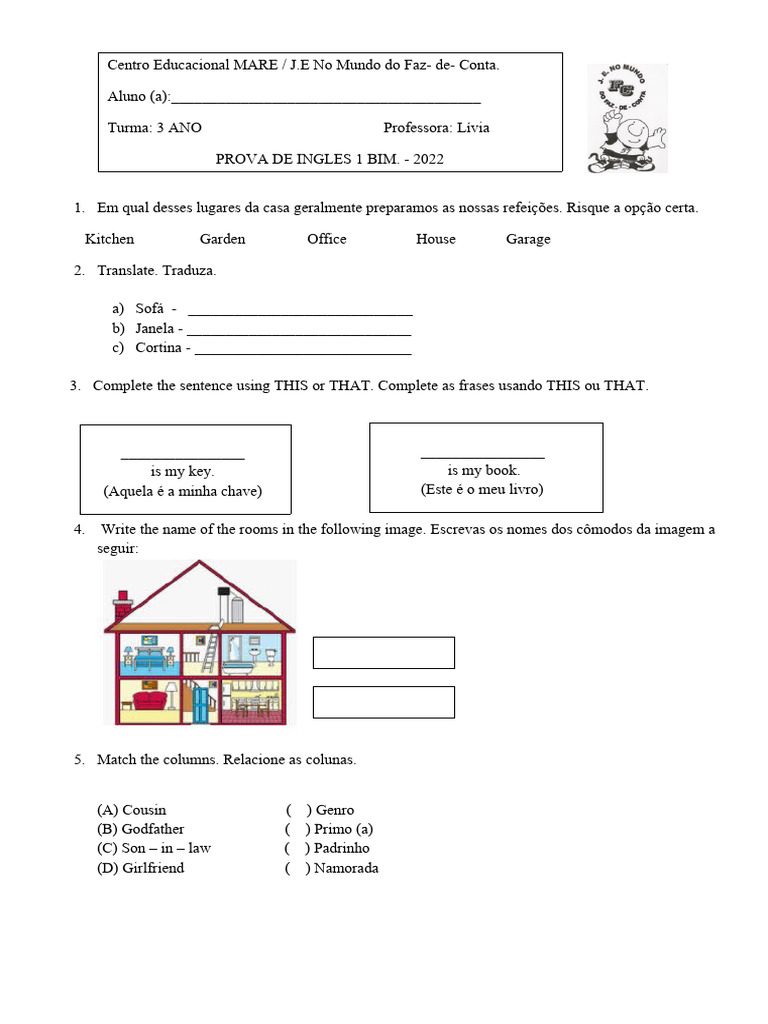 Prova de Inglês - 3º Ano | PDF | Métodos e Materiais de Ensino ...