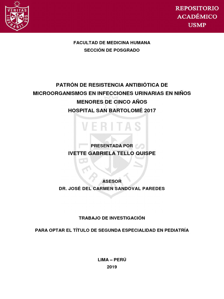 Infeccion urinaria patron de resistencia pediatria hsb peru 2017 pdf