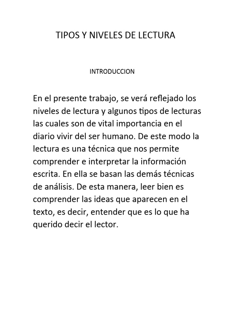 Tipos y Niveles de Lectura | PDF | Comprensión lectora | Aprendizaje