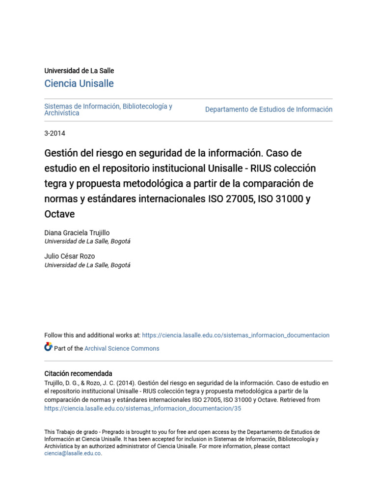Gestión Del Riesgo en Seguridad de La Información. Caso de Estudi | PDF ...