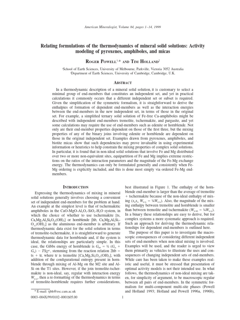 Relating formulations of the thermodynamics of mineral solid solutions
