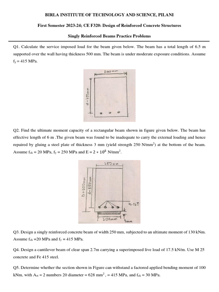 Singly Reinforced Beams Practice Problems | PDF
