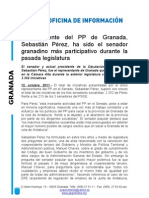 El Presidente Del PP de Granada, Sebastián Pérez, Ha Sido El Senador Granadino Más Participativo Durante La Pasada Legislatura