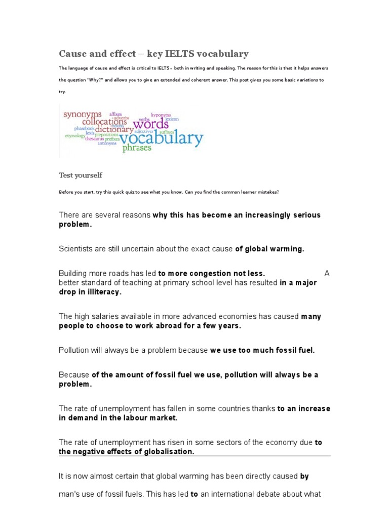 IELTS Cause and Effect Vocabulary Guide | PDF