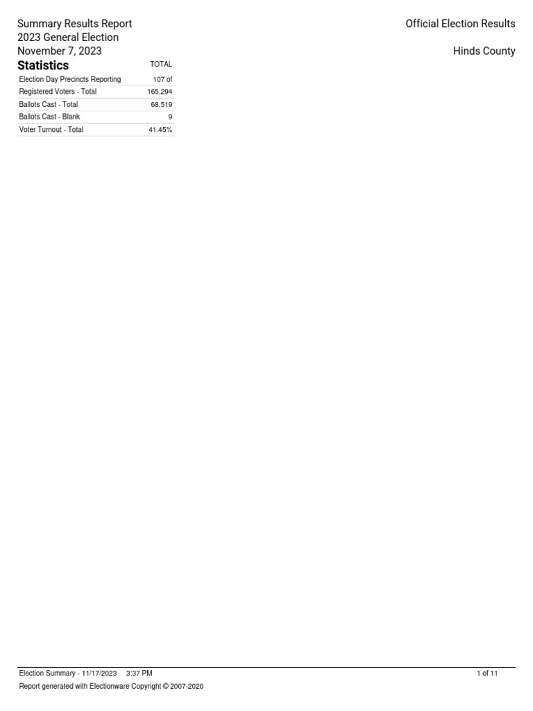 Official Election Summary Results | Download Free PDF | Mississippi ...