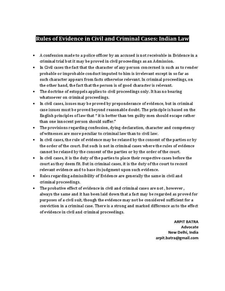Evidence Rules in Civil vs Criminal Law | PDF