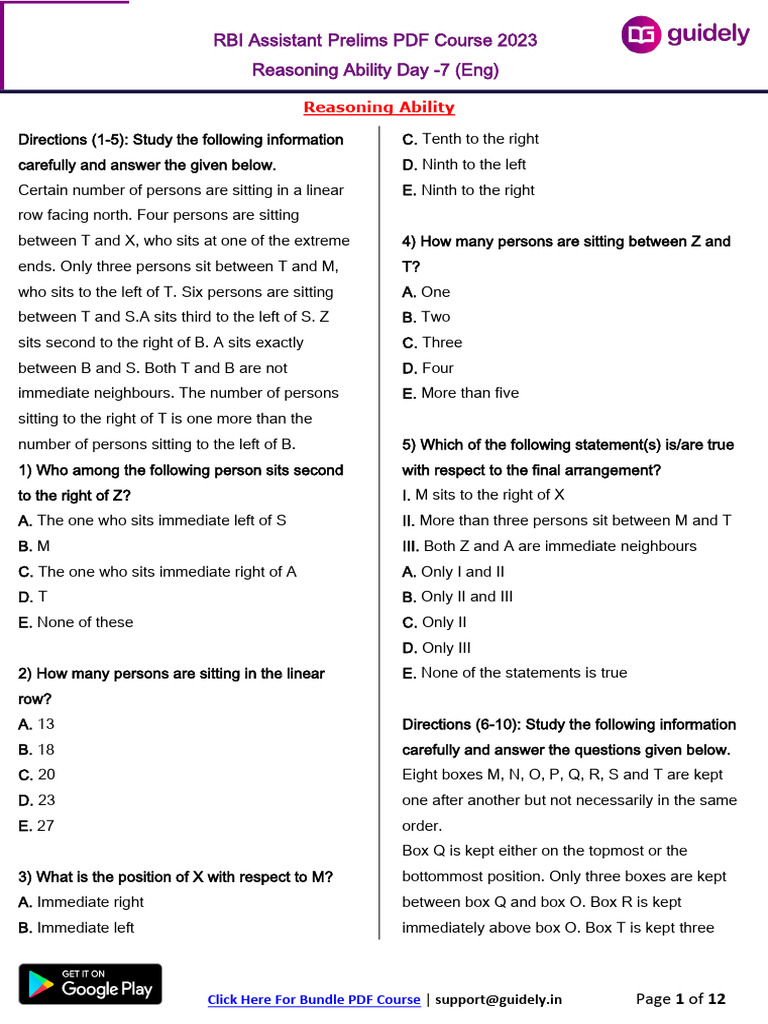RBI Assistant Reasoning Ability Course | PDF