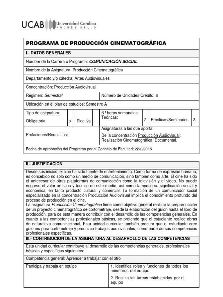 Programa de Producción Cinematográfica | PDF | Cine | Gestión de ...