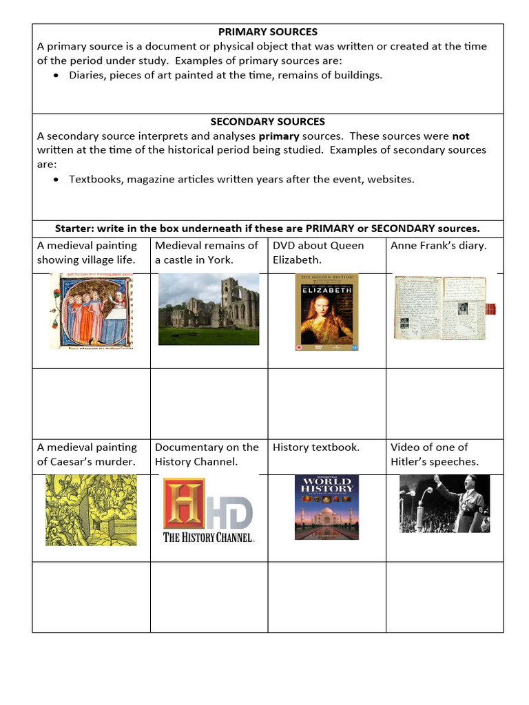 History Sources Starter PDF