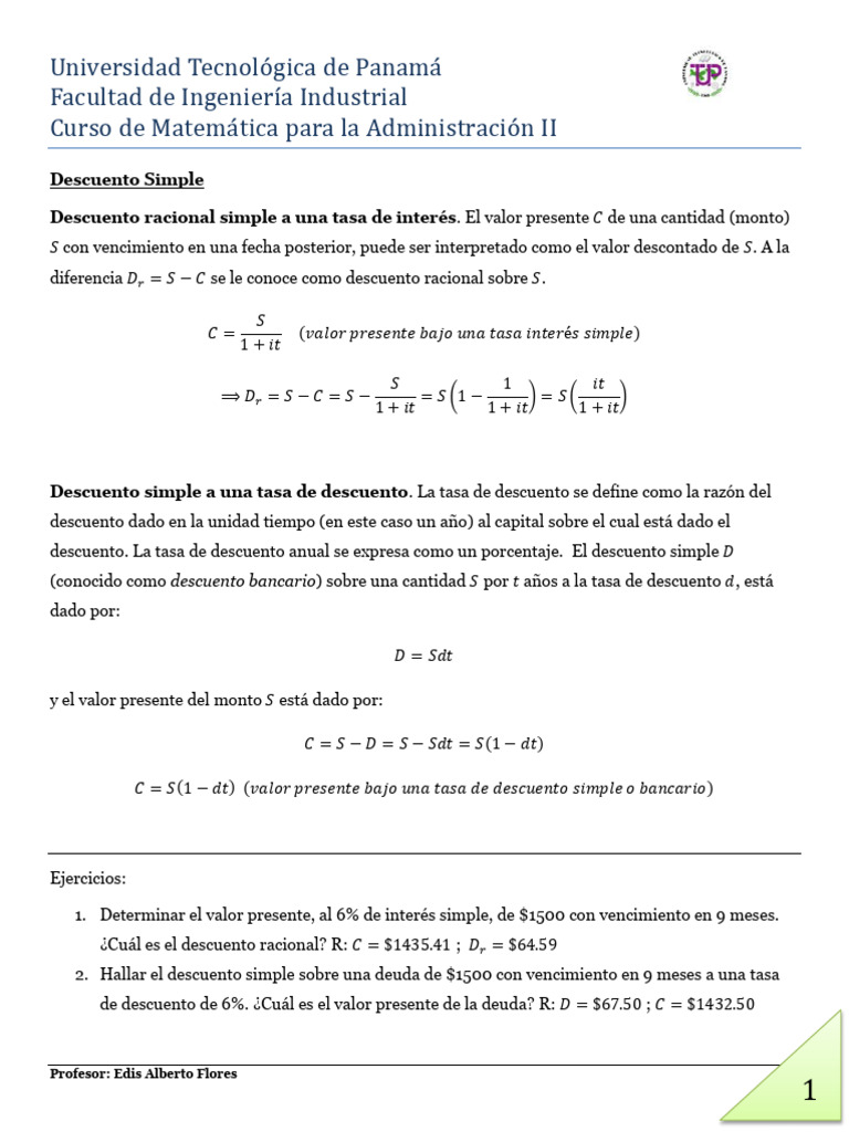 Descuento Simple Ejercicios | PDF | Deuda | Sector privado