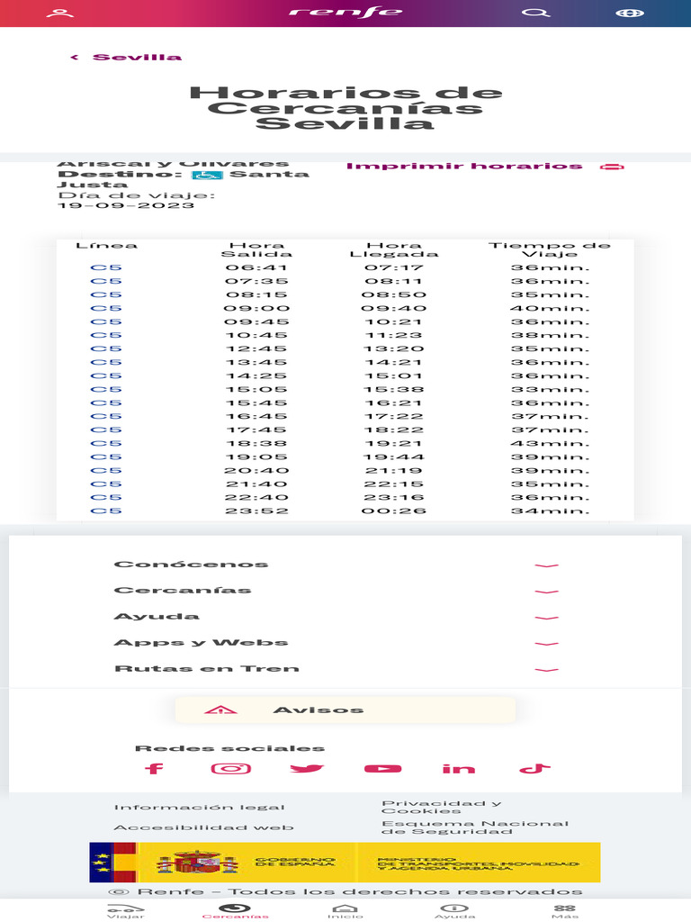Horarios de Trenes de Cercanías (Sevilla) Renfe | PDF