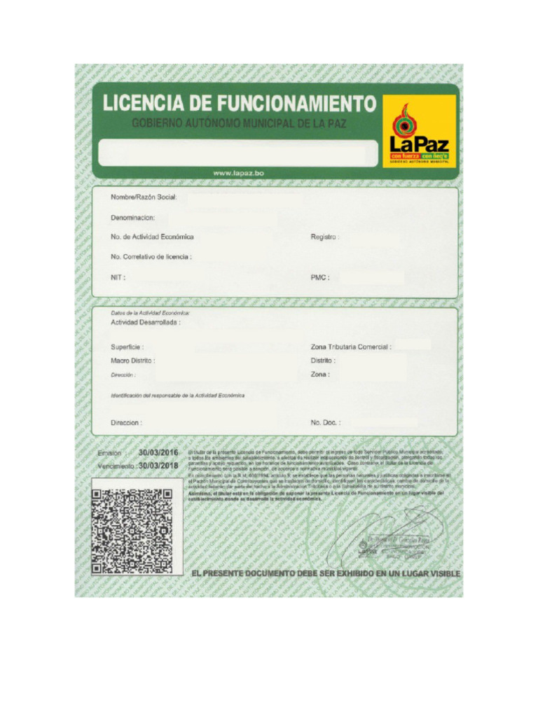 Modelo de Licencia de Funcionamiento | PDF