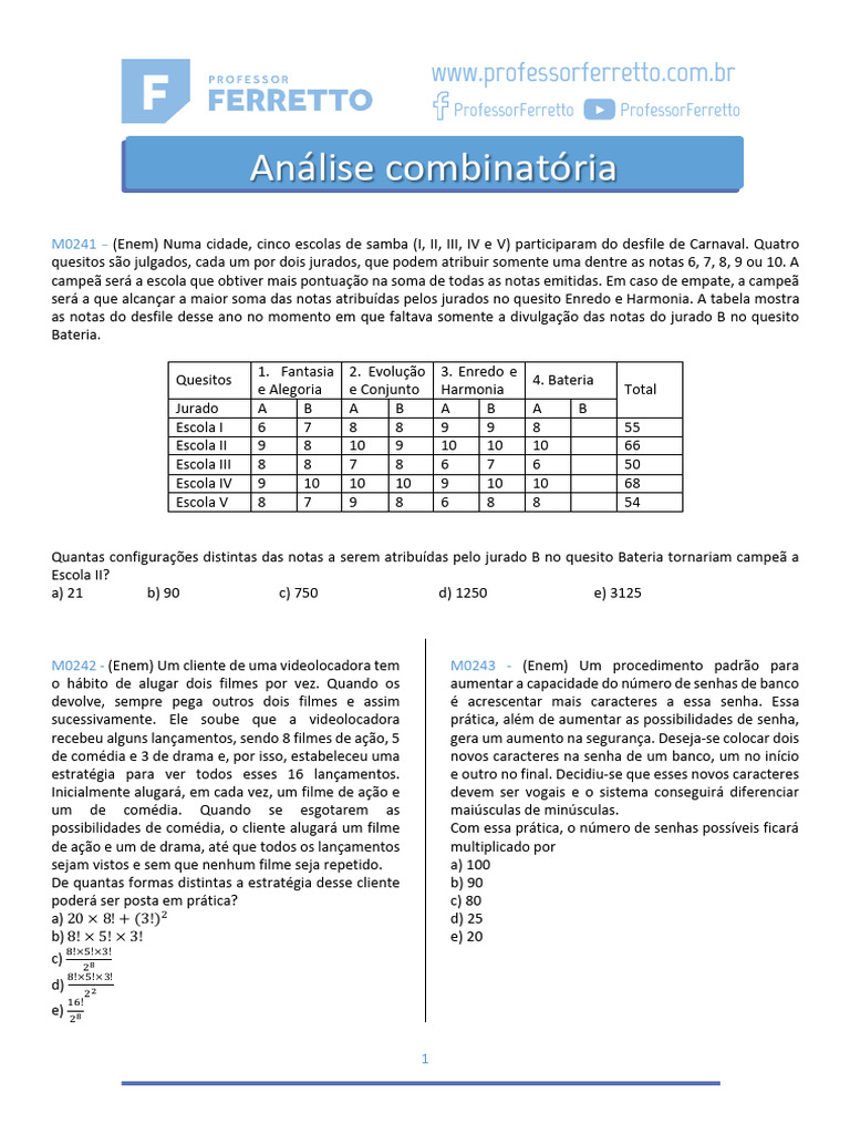 Análise Combinatória - Questões | PDF | Caixa alta e caixa baixa | Cor
