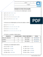 Atividade de Matematica Multiplicacao 4 Ano e 5 Ano Respostas