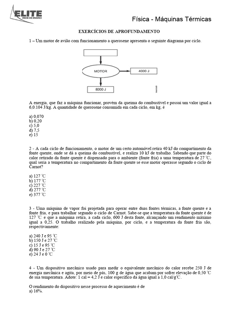 Exercícios sobre Máquinas Térmicas 7º Ano | PDF | Calor | Termodinâmica