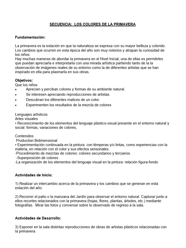 Colores de Primavera en Educación Infantil | PDF | Color | Azul